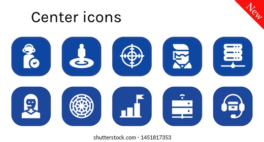center icon set. 10 filled center icons.  Simple modern icons about  - Operator, Target, Call center, Server, Teleoperator, Dart board, Goal, Headphones