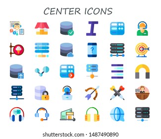 center icon set. 30 flat center icons.  Collection Of - customer service, shop, database, italic, server, goal, connection, align right, headphones, hosting, support, archery