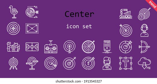 center icon set. line icon style. center related icons such as text formatting, server, expand, remote control, customer service, mall, darts, football field, archery, dart board, target