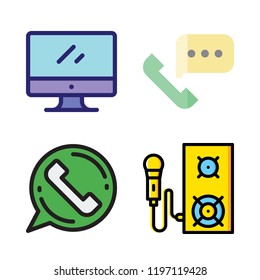 center icon set. vector set about speaker, phone call and monitor icons set.