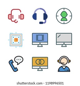 center icon set. vector set about phone call, aim, headset and target icons set.