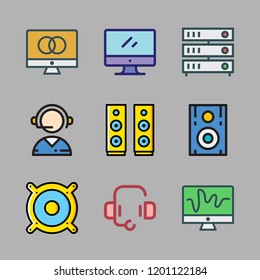 center icon set. vector set about headset, speaker, telemarketer and servers icons set.