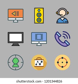 center icon set. vector set about presentation, telemarketer, phone call and target icons set.