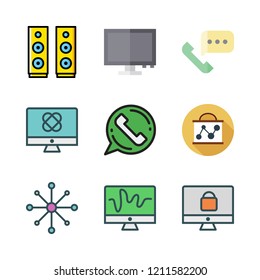 center icon set. vector set about presentation, monitor, phone call and speaker icons set.