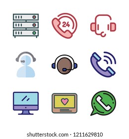 center icon set. vector set about servers, customer service, headset and monitor icons set.