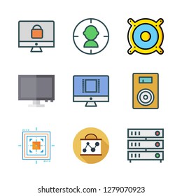 center icon set. vector set about presentation, speaker, aim and servers icons set.