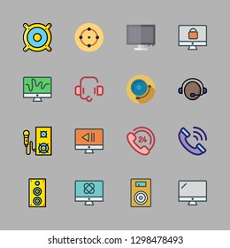 center icon set. vector set about speaker, alarm bell, monitor and target icons set.