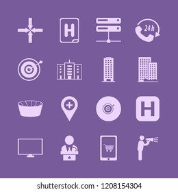 center icon. center vector icons set hospital location, hospital sign, man talking by speaker and server