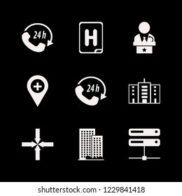 center icon. center vector icons set hospital location, call center, server and arrows center