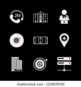 center icon. center vector icons set office building, server, call center and public speaker