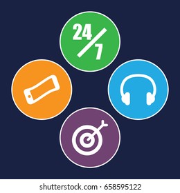Center icons set. set of 4 center filled icons such as headset, target, wavy phone