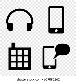 Center icons set. set of 4 center filled icons such as building, headset, phone