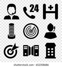 Center icons set. set of 9 center filled icons such as building, business center building, hospital, support, server, target