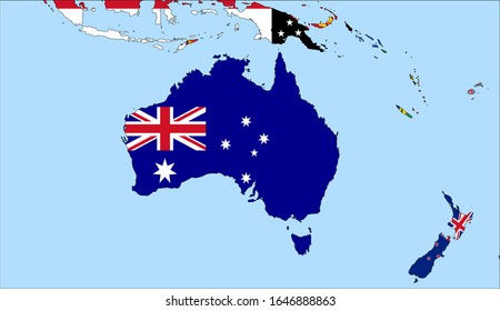 Centre el mapa de Australia. Mapas de vectores que muestran Australia y los países vecinos. En los mapas de los países se indican las marcas, el último dibujo detallado.