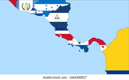 Center the map of Costa Rica. Vector maps showing Costa Rica and neighboring countries. Flags are indicated on the country maps, the most recent detailed drawing.
