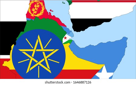Centrar el mapa de Djibouti. Mapas de vectores que muestran Djibouti y los países vecinos. En los mapas de los países se indican las marcas, el último dibujo detallado.