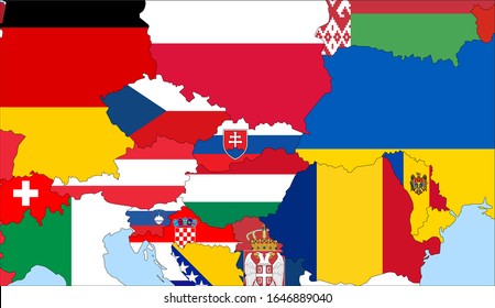 Center the map of Slovakia. Vector maps showing Slovakia and neighboring countries. Flags are indicated on the country maps, the most recent detailed drawing.