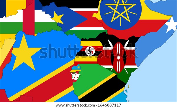 ウガンダの地図を中央に配置します ウガンダと近隣諸国を示すベクター画像地図 国旗は 国の地図 最新の詳細図 に表示されます のベクター画像素材 ロイヤリティフリー