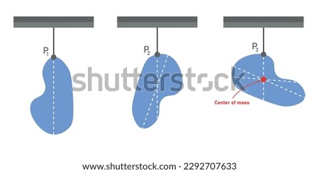 The center of mass of irregular shape object. plumb line. Vector illustration isolated on white background.
