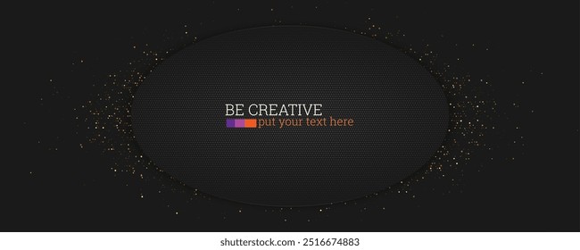 Center oval with halftone effect Glittering golden texture on backdrop