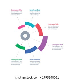 center and round infographic template. internet, annual report, magazine, web information template. technological six steps infographic template