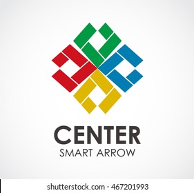 Center of smart arrow logo design vector template and abstract colorful business symbol of company business Logotype concept icon.