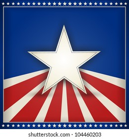 Center star on blue background with red and beige stripes with outer frame of 50 little stars on blue forming an USA patriotic themed background. Space for your text. EPS10