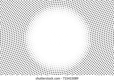 Centered dotted halftone vector background. Halftone pattern with black dot on transparent overlay. Monochrome dotted vector illustration. Black and white halftone pattern. Pop art dotted texture
