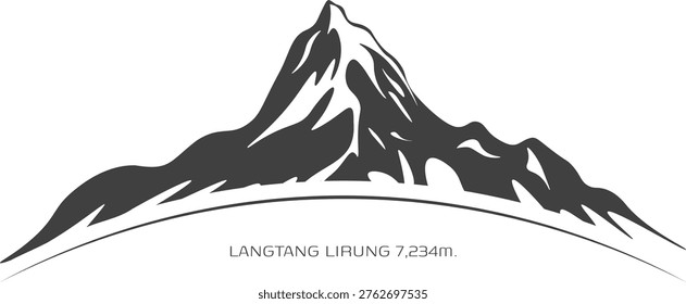 Centered hero composition of Langtang Lirung with elevation label (7,234m). Designed for educational visuals, trekking maps, and geographic storytelling. Clean minimalist style highlighting the iconic Himalayan peak form.