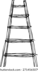 Escalera centrada de pie en posición vertical mostrada recta con escalones uniformemente espaciados.