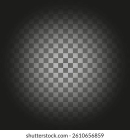 Centered light shape. Dark round gradient. Transparent vector glow. Checker pattern overlay.