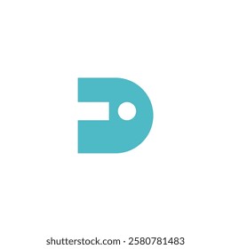 A centered logo on a white background. The logo consists of a light blue D with a unique rounded shape and a small circle to its right
