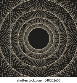 a centered view from the inside of a web tunnel, with a black core