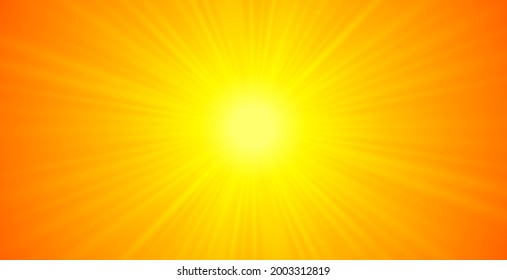 Centered yellow orange summer sun light burst and glowing rays background. Vector illustration