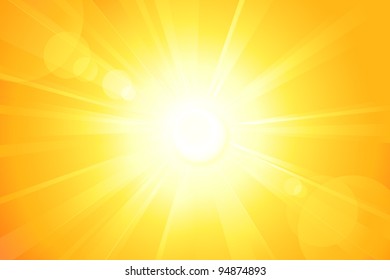 Centered yellow orange summer sun light burst. If you enjoy the hot and glittering summer sun, that is the background with space for your message. EPS10