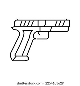 Symbol der Mittellinie-Pistole, Vektorgrafik. Pistolenschild mit Mittelfeuer. isoliertes Kontursymbol