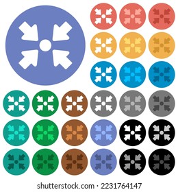 Centering object solid multi colored flat icons on round backgrounds. Included white, light and dark icon variations for hover and active status effects, and bonus shades.
