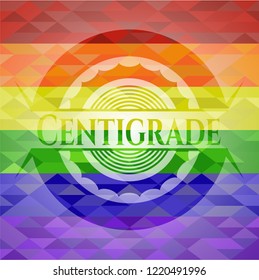 Centigrade emblem on mosaic background with the colors of the LGBT flag