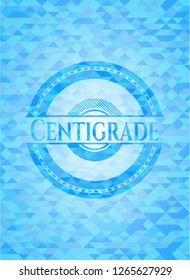 Centigrade sky blue emblem with triangle mosaic background