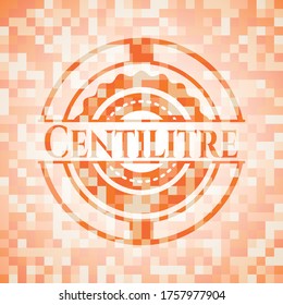 Centilitre orange tile background illustration. Square geometric mosaic seamless pattern with emblem inside. 