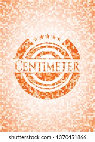 Centimeter abstract orange mosaic emblem with background