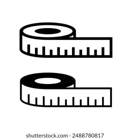 Centimeter (measuring) tape icon. The attribute of a tailor or sewer. Length and width or size measurement symbol.