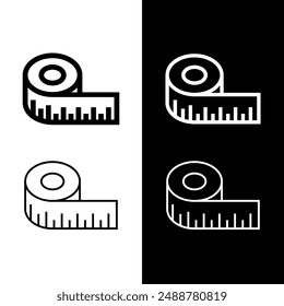 Centimeter (measuring) tape icon. The attribute of a tailor or sewer. Length and width or size measurement symbol.