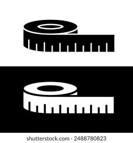 Centimeter (measuring) tape icon. The attribute of a tailor or sewer. Length and width or size measurement symbol.