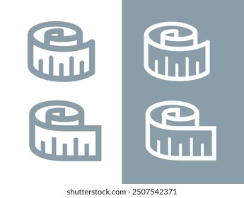 Centimeter (measuring) tape icon. The attribute of a tailor or sewer. Length and width or size measurement symbol.