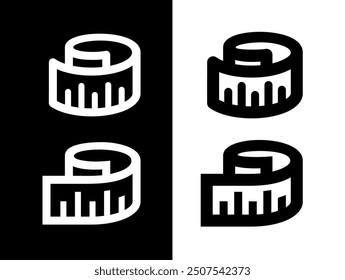 Centimeter (measuring) tape icon. The attribute of a tailor or sewer. Length and width or size measurement symbol.