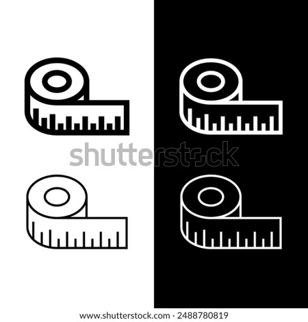 Centimeter (measuring) tape icon. The attribute of a tailor or sewer. Length and width or size measurement symbol.