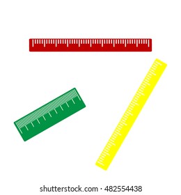 Centimeter ruler sign. Isometric style of red, green and yellow icon.