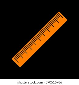 Centimeter ruler sign. Orange icon on black background.