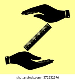Centimeter ruler sign. Save or protect symbol by hands.